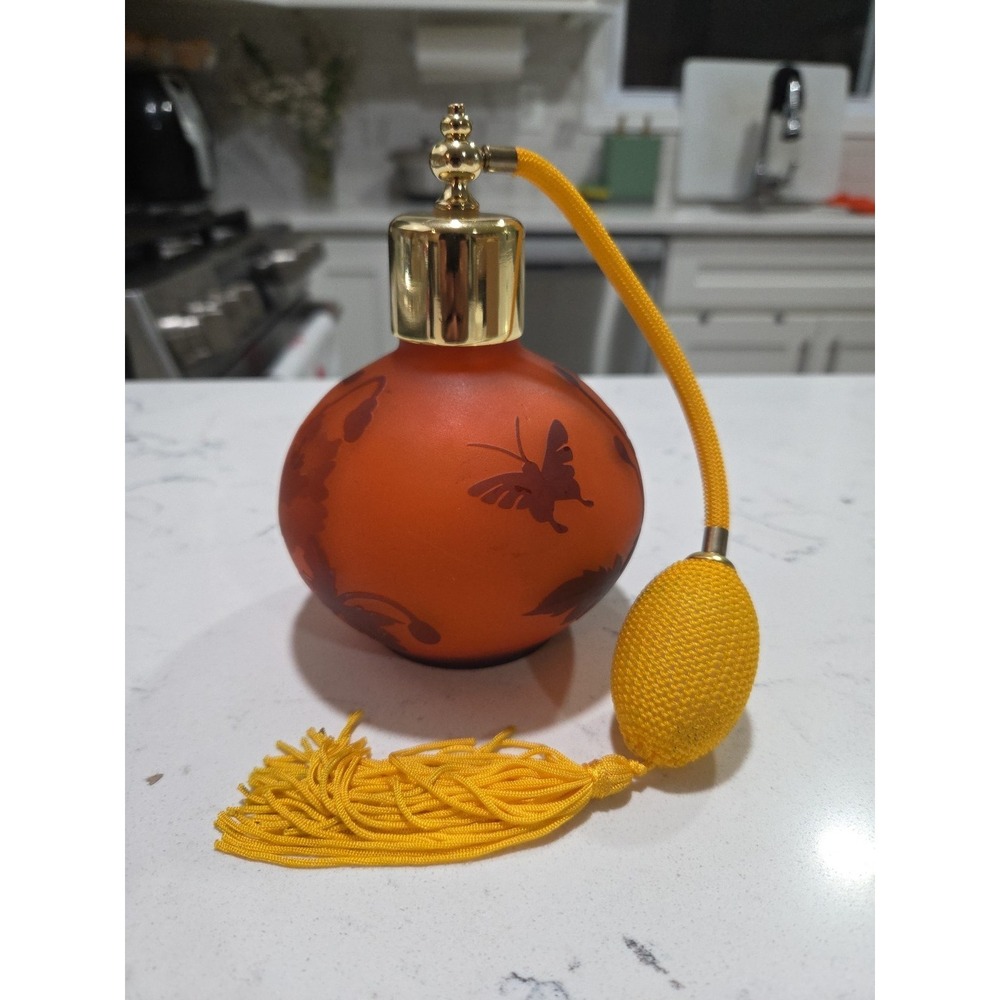 GALLE SIGNED CAMEO GLASS AUTOMIZER PERFUME BOTTLE TASSLE PUMP